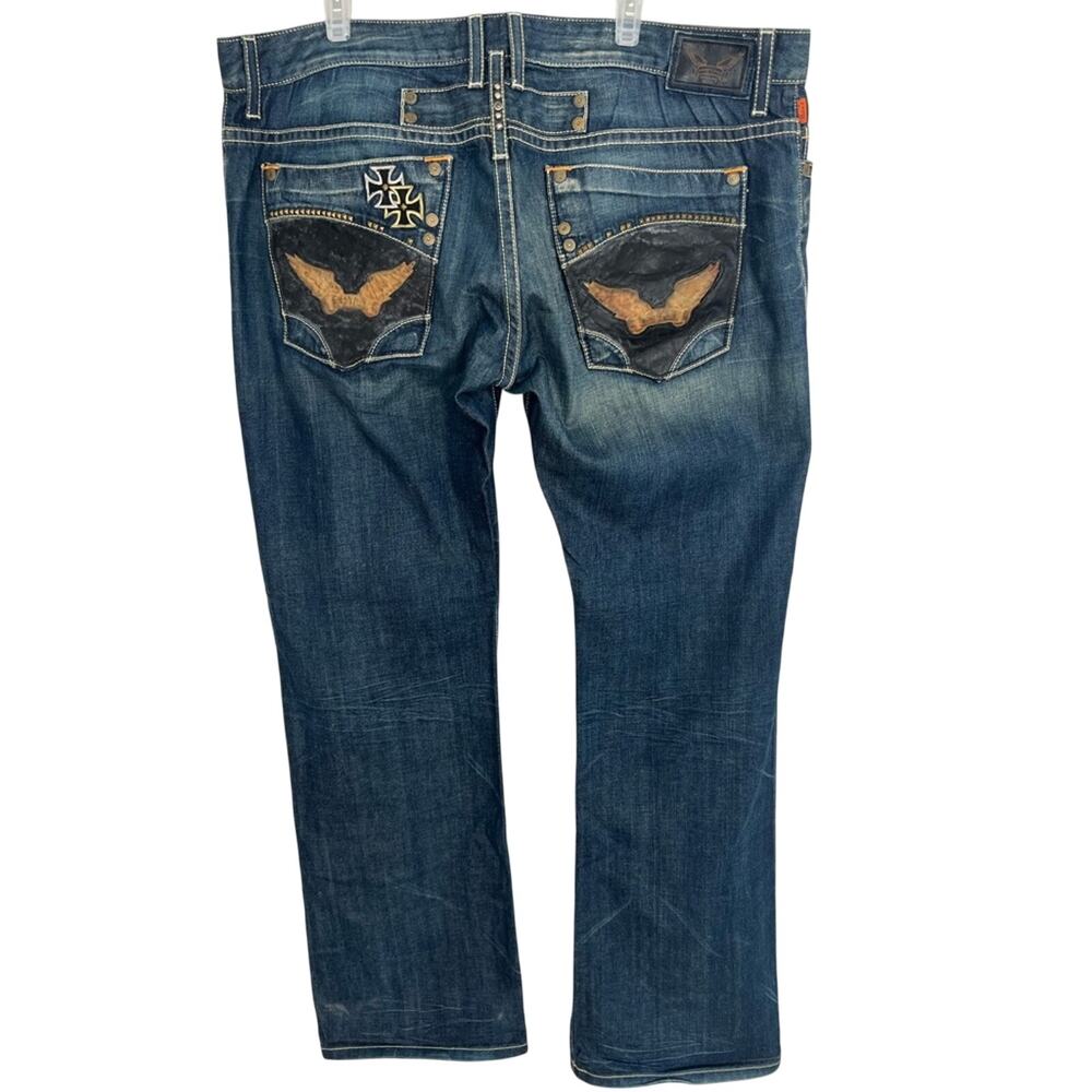Robin's Jean Blue Double Front Cross Men's Size 42 Made in USA Rare 34 Length